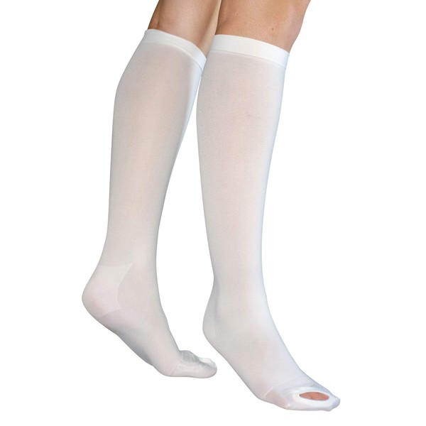 Blue Jay An Elite Healthcare Brand Anti Embolism Knee High Compression Socks | White Medical Hosiery Legwear | Large Stockings with Inspection Toe | 15-20 mmHg