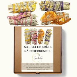 JEEBUTY Sage Energy Incense Bundles, Pack of 4, Approx. 10 cm and 100 g, for Smoking, Incense Set