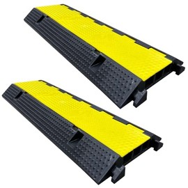 Electriduct 1.2 Inch Hose and Pipe Ramp 3 Channel Traffic Cable Protector Wire Cord Cover 10,000 lbs per Axle - Rubber Black Base/Yellow Lid, 2 Pack