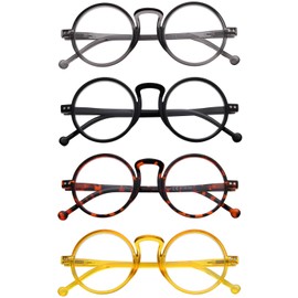 4 Pairs of Oversized Round Reading Glasses for Men and Women – Vintage Readers with Spring Hinges
