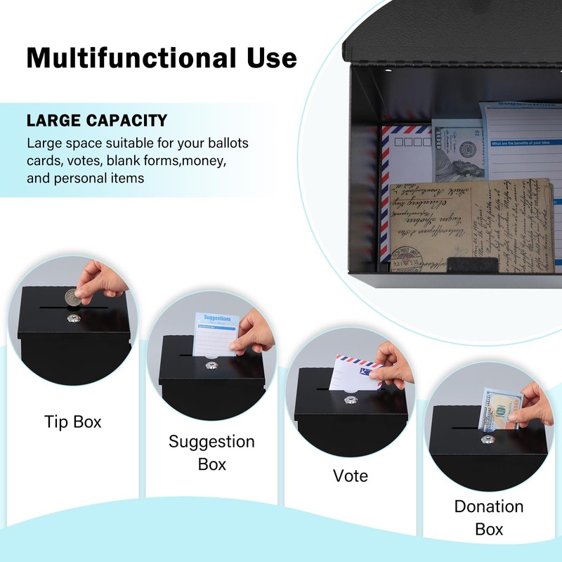 xydled Wall Mounted Suggestion Box with Key Lock, Metal Donation/Ballot/Voting/Collection/Key
