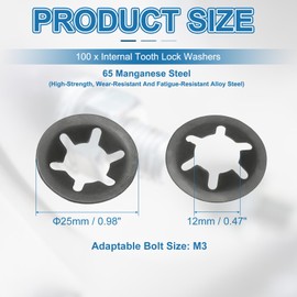 PATIKIL M12 Star Internal Tooth Lock Washers, 100 Pcs Push on Retaining Clips Manganese Steel Quick Speed Locking Washers for Fastening, Black