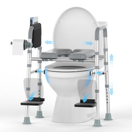 FSA&HSA Eligible Toilet Seat Risers with Footrests, Adjustable Height/Width Raised Toilet Seat with Handles, Fit Any Toilet Riser Heavy Duty Up to 500lbs, for Elderly, Handicap, Elevated, Pregnant