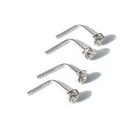 4 X Sterling Silver 2mm Clear L Shape Nose Studs