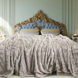 TOONOW Faux Fur Luxury Throw Blanket,Double Side Soft Fluffy Shaggy Fuzzy Blanket for Couch Sofa Bed (Pumice Stone, Queen Size)