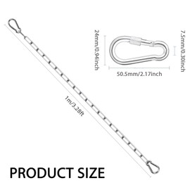 Gate Chain Lock, 1m/39.4 inch Chain Lock, Metal Chain with 2 Detachable Carabiners, Heavy Duty Stainless Steel Chain for Outdoor Fence, Cage, Gate Security Lock