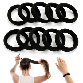 [100 PCS]Large Black Hair Ties,Thick Seamless Cotton Hair Bands for Women and Girls, Elastic Ponytail Holders, No Damage Hair Elastics (2 Inch Diameter) for Thick Heavy Curly Hair by Ayogost