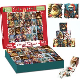 Advent Calendar 2024 Christmas Jigsaw Puzzles, 24 Boxs 1008 Pieces Puzzles for Countdown to Christmas Home Decoration, Family Game Xmas Holiday Puzzles Gift Decorations for Kids Adults Boys Girls