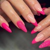 French Tip Press on Nails Hot Pink Glitter Acrylic Nails