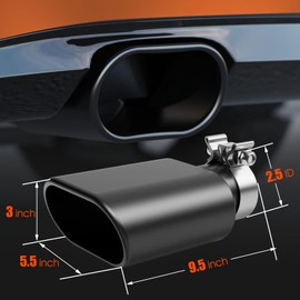 LCGP 2.5" Square Exhaust Tip 3" to 3" x 5.5"" Diesel Exhaust Tip,12" Overall Length Clamp On Design Truck Tail Tip Rolled Angle Cut Design Black