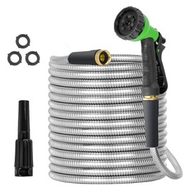 TVKB Garden Hose 100ft Stainless Steel Water Hose Super Tough Flexible Water Pipe with Brass Fittings and Sprayer Nozzle, No Kink, Rust Proof