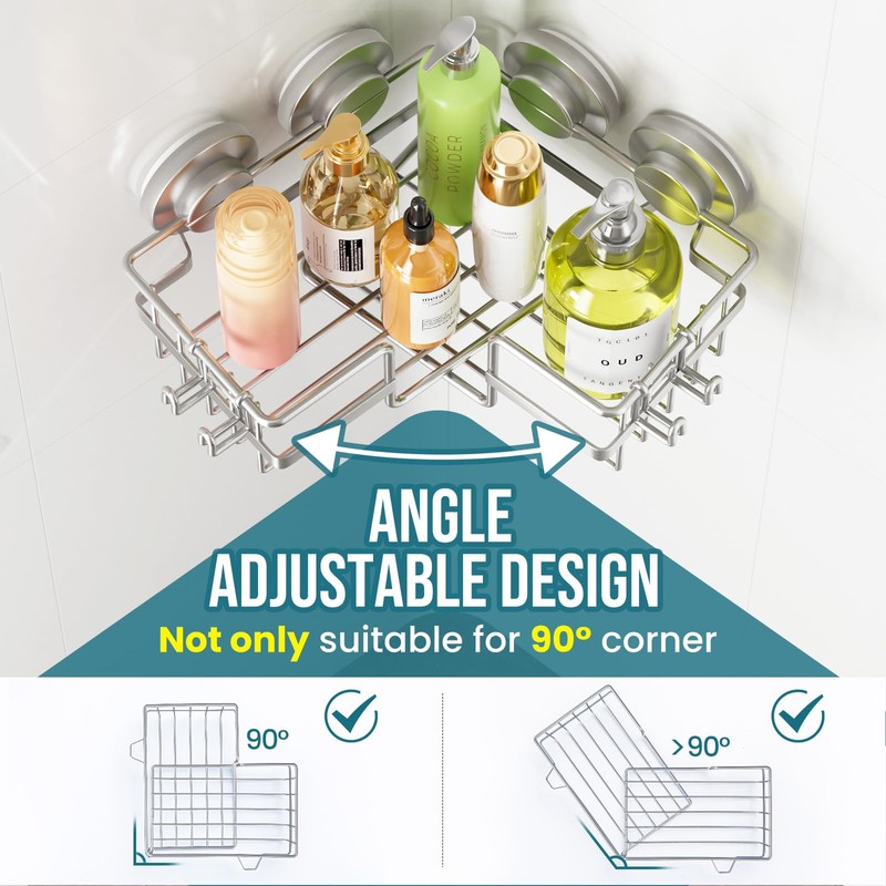 TAILI Corner-adaptive Suction Cup Shower Caddy 2 Pack, Stainless Steel