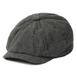 Mens Herringbone Newsboy Flat Cap Gatsby Ivy Cabbie Hat