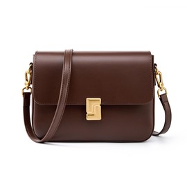 MFFOR Women's Shoulder Bag, Genuine Leather, 2-Way with 2 Straps, Square Shape, Crossbody Bag, Handbag, Lightweight, Small, Stylish, Large Capacity, Simple, Casual, Popular, Commuting to Work, coffee