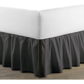 SKY BEDDINGS - Falda de cama con volantes de tamaño individual con esquinas divididas, falda de cama de 12 pulgadas con volantes y plataforma de cobertura de tres lados, 100% microfibra, gris oscuro