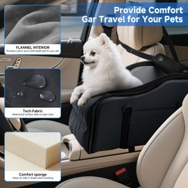 Center Console Dog Car Seat - Suitable for Small Dogs and Puppies Up to 12 lbs,Portable Armrest Booster with Safety Belt, Easy-Clean Technical Cloth,Safety Leash,Storage Bag,Multi-Function Pet Carrier
