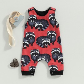 Beautooly Baby Boy Romper Funny Farm Animals Print Sleeveless Jumpsuit Newborn Summer Clothes (Raccoon, 18-24 Months)