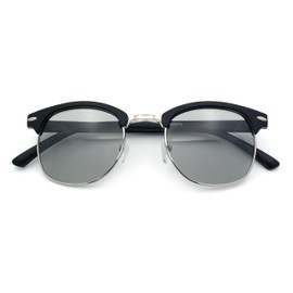 Polarized Photochromic Light Grey Lens Mens Iconic Half Rim Hipster Sunglasses Matte Black Silver