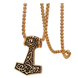 OIDEA Stainless Steel Handmade Thor's Hammer Pendant Necklace,Gold