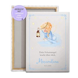 FEENSTAUB Schutzengel Bild Geschenk f√ºr Patenkind zur Taufe & Geburt, Engel Leinwand Poster personalisierbar; Taufgeschenk, Schutzengel Taufe, Schutzengel Baby, Schutzengelbild mit Namen, gro√ü
