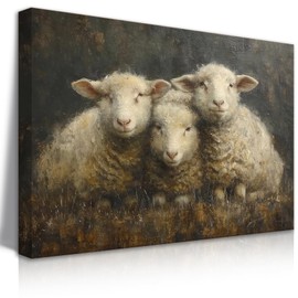 EGMAVQZY Vintage Sheep Wall Art Mountain Sheep Painting Picture Farmhouse Goat Canvas Mural Wall Decor for Bedroom, Living Room, Dining Room, Ready to Hang (12x16 Inch)