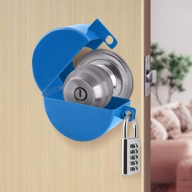 TEMEILI Door Knob Lock Cover, Door Handle Lock, Metal Door Lock Cover, Used to Lock Circular Door Handle Lock to Prevent Rotation, Can be Used as Portable Door Lock, Bedroom Room Lock（Blue）