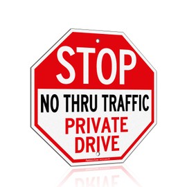 Faittoo Private Drive Sign, No Thru Traffic Sign, Stop Sign, 12x12 Inch Reflective Aluminum Sign, Weather/Fade Resistant, UV Protected, Easy to Install