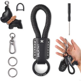Llavero de Cuerda Trenzada, Llavero de Cuero PU Artesanal con Figura de Perrito – Cordón Antiextravío para Llaves de Coche, Cuerda Trenzada Portallaves, Rotación de 360
