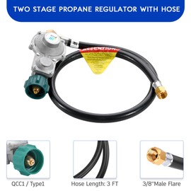 JEASOM GGC 3FT Two Stage Propane Regulator with Hose, Dual Stage Propane Hose with Leak-Proof Brass QCC1/Type1 Connector for Gas Grills RV Appliance Generator