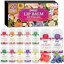 DMSKY Paquete de 20 mini bálsamos labiales, bálsamo labial natural a granel con vitamina E y aceite de coco, bálsamos labiales hidratantes para labios
