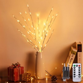 Kinamy LED Tree, Set of 3 Light Trees, 60 LEDs, 8 Modes, Dimmable, Tree Lighting, Indoor Warm White with Plug, Light Branches with Remote Control, Timer for Christmas, Easter, Thanksgiving, Indoor