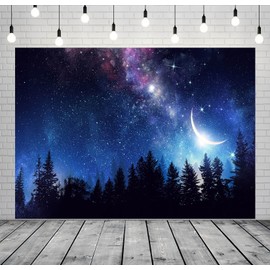 Loccor 7x5ft Fabric Starry Night Forest Backdrop Universe Galaxy Stars and Moon Milky Way Nature Background Fantasy Milky Way Nebula Nightscape Background for Party Decorations Photo Studio Props
