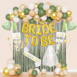Amandir Bachelorette Party Decorations Supplies, Sage Green Bridal Shower Decorations Bride To Be Sash Veil, Nude White Gold Confetti Heart Balloons, Photo Booth Props, Fringe Curtains, Paper Tassels