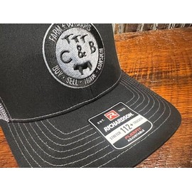 Richardson New C&B Farm + Outdoors Richardson 112+ Black Charcoal Cap Hat Trucker  FlexFit