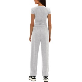 Darong Women's Two Piece Outfits Short Sleeve Crop Top & Pants Lounge Matching Tracksuit Sweatsuit Sets 9086A White Grey M