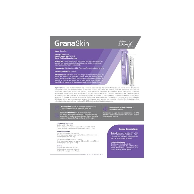 Crema Facial Día Antiarrugas Ácido Hialurónico Niacinamida Vitamina C E