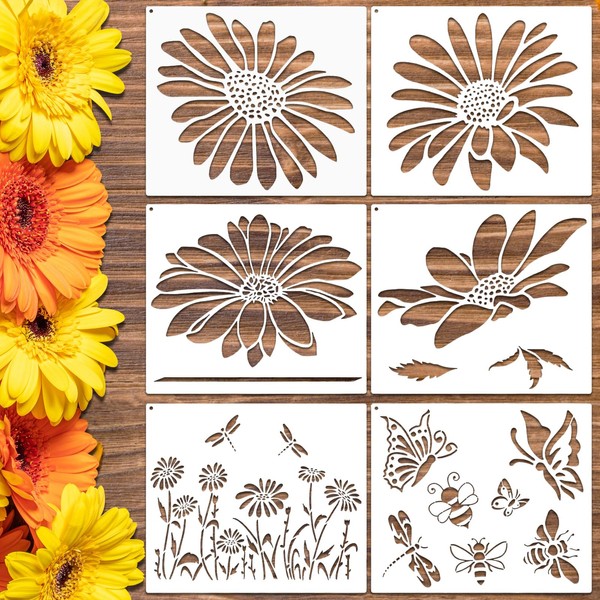 6Pcs Extra Large Reusable Flower Template, Useful Wall Stencils Supplies