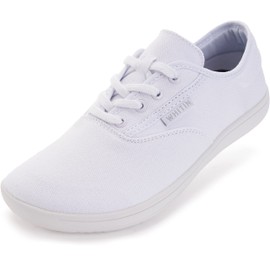WHITIN Womens Canvas Minimalist Barefoot Sneakers Extra Wide Toe Box Zero Drop Sole Shoes Width Fit Minimus Size 7 7W Jogging Walking Gym White 38
