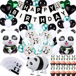 77Pcs Cute Panda Party Supplies for Girls Panda Happy Birthday Banner Panda Balloons Cupcake Toppers Goodie Bags for Kids Boys Girls Panda Theme Birthday Party Baby Shower Party Favor Decorations