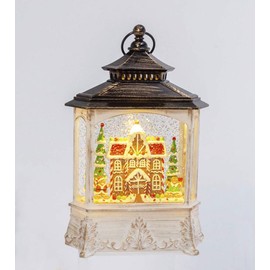 Gerson Lighted Musical Spinning Water Globe Lantern with Gingerbread House Design - 10.5 Inch