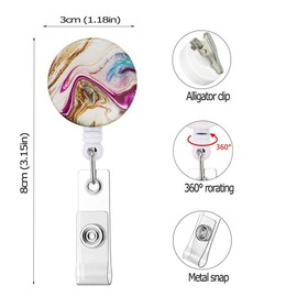 Knocent Retractable Badge Reel Clip, Cute Badge Holder Nursing Badge Reels with Alligator Clip, Name Decorative Badge Clip on ID Card Holders (Pretty Marble-3pack)