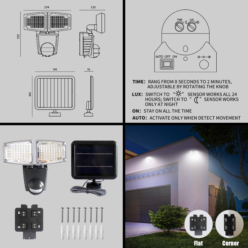 FORCETEK Solar Lights Bright 1500LM 100 LED Outdoor Solar Power