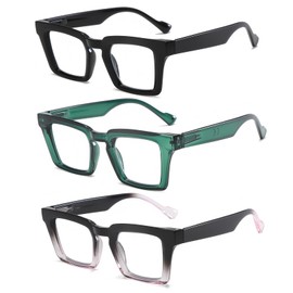 OWTXIS Oprah Style Reading Glasses for Women Blue Light Blocking Square Oversized Stylish Thick Readers Spring Hinge (Black, Green, Black Pink, +2.00)