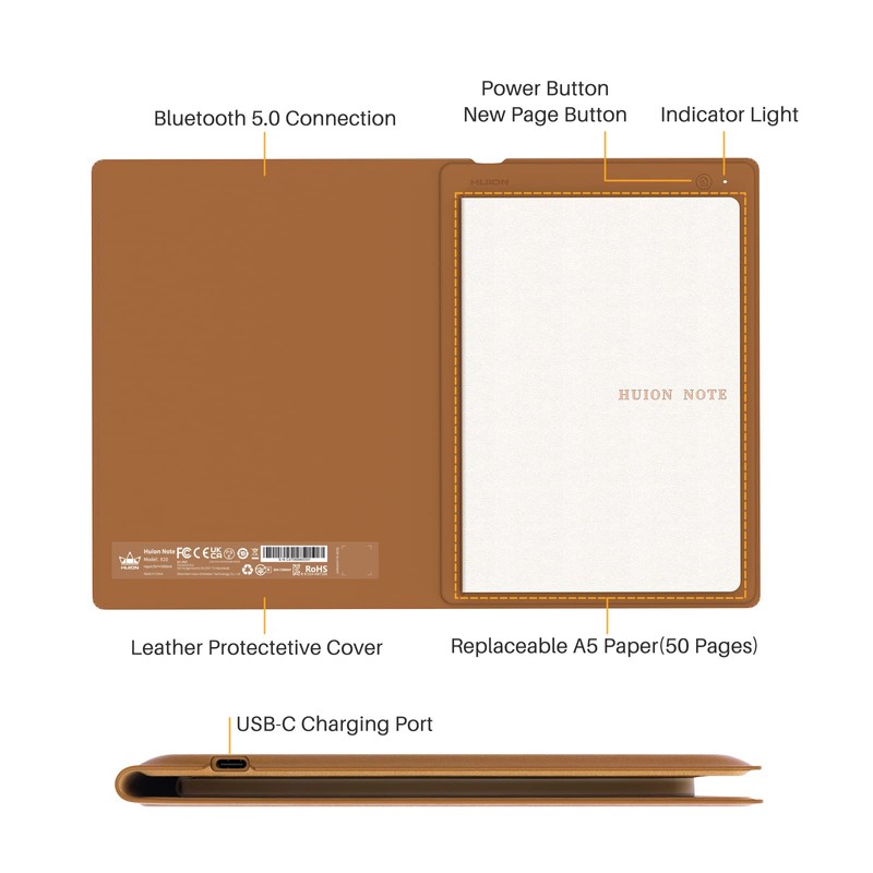 HUION Note 2-in-1 Digital Notebook Drawing Tablet With Battery-free Pen,