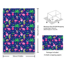 Flamingo Wrapping Paper, Easter Gift Wrap Paper, Eggs Flamingo with Bunny Ears Hawaii Jungle Tropical Themed Wrap Paper, 4 Sheets Folded Flat 50x70 cm per sheet
