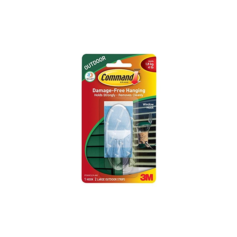 Command Outdoor Large Window Hooks, 4-Pack of 1 Hook and