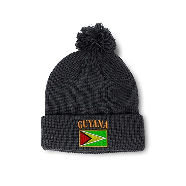 Speedy Pros Pom Pom Beanies for Women Guyana Flag Embroidery Flags Winter Hats for Men Acrylic Skull Cap 1 Size Black