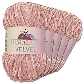 Wohnkult Himalaya 5 x 100 g Velvet Dolphin Wool 40 Colours to Choose From Chenille Knitting Yarn Shiny Fleece Yarn Accessory Clothing (90049 | Dusky Pink)