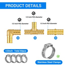 Landhoow 1/2 Inch 2 x 100 Ft Pex-b Pipe/tubing (Total 200 Ft), Blue and Red, with 1/2" 15 Pcs Brass Expansion Fittings and 50 Pcs Pex Expansion Rings for Hot/Cold Water Plumbing