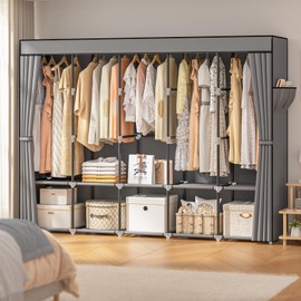 Neatrays Portable Closets for Hanging Clothes, 83 Inch Large Capacity Wardrobe Closet, Freestanding Armario De Ropa Closet with Cover & 5 Hanging Rods & 10 Storage Shelves (Grey)